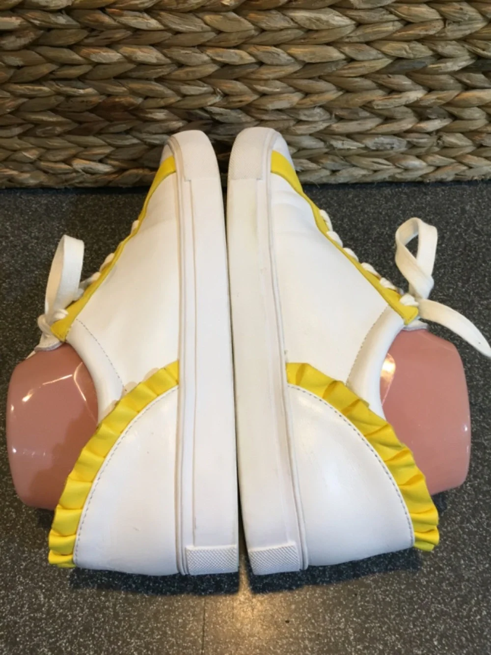 Talbots White and Yellow Leather Ruffle-Back Sneakers